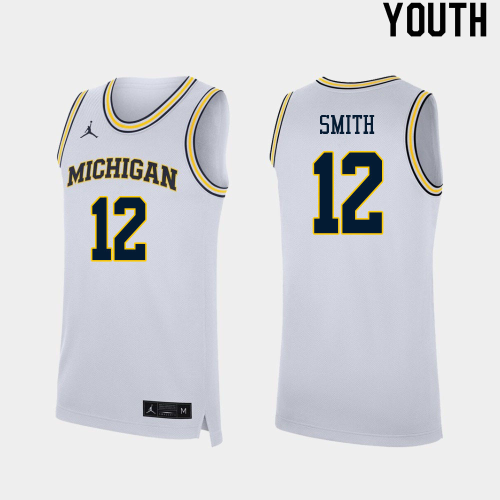 Youth #12 Mike Smith Michigan Wolverines College Basketball Jerseys Sale-White